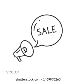 Loudspeaker, Megaphone With Speech Bubble About Sale, Icon, Discount Banner, Offer Thin Line Symbols For Web And Mobile Phone On White Background - Editable Stroke Vector Illustration Eps 10