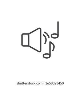 Loudspeaker and music notes line icon. linear style sign for mobile concept and web design. Sound volume outline vector icon. Symbol, logo illustration. Vector graphics