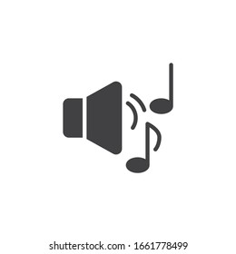 Icono vectorial de altavoz y notas de música. signo plano relleno para concepto móvil y diseño web. Icono de glifo de volumen de sonido. Símbolo, ilustración del logotipo. Gráficos vectoriales