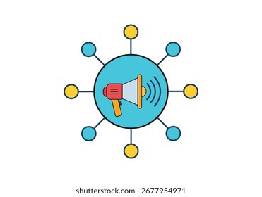 Un altavoz con una red, aislado sobre un fondo blanco, simboliza el marketing y la comunicación. Ideal para redes sociales, marketing digital y negocios en línea.