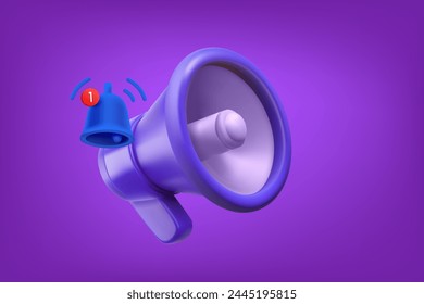 loudspeaker with notification bell. Announcement concept. 3d vector illustration