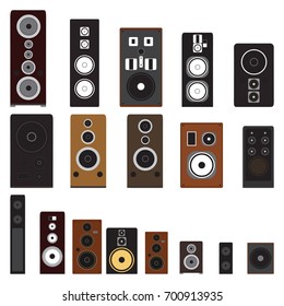 Loudspeaker objects. Set of different sound speaker objects. Vector illustration