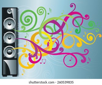Loudspeaker on bright curled background 