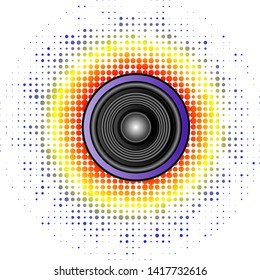 loudspeaker on rainbow dots background