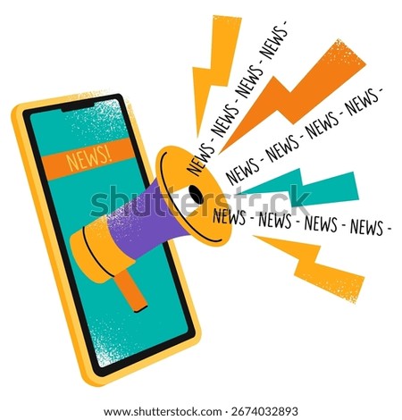 loudspeaker on a smartphone screen is broadcasting important news. concept of emergency alerting using new technologies. stock vector illustration. EPS 10.