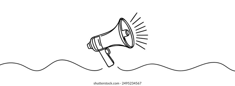 Loudspeaker one line continuous. Line art megaphone. Hand drawn vector art.