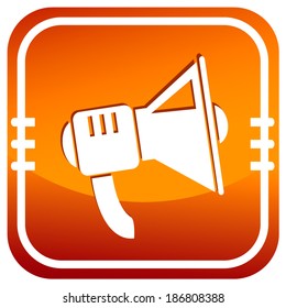 Loudspeaker orange icon, vector.