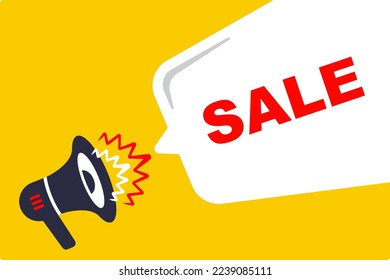 Loudspeaker poster with white bubble saying sale. flat vector illustration.