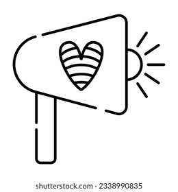 Loudspeaker with rainbow heart, lgbt sign, black line icon