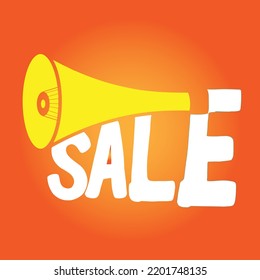 Loudspeaker with sale tag, label vector illustration.