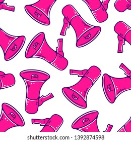 Loudspeaker Seamless Pattern. Megaphone Seamless Pattern. Refer a Friend. Referral Program. Loudspeaker Seamless Pattern on white background isolated. Stock Vector Illustration. Cartoon style.   