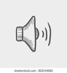 Loudspeaker sketch icon for web and mobile. Hand drawn vector dark grey icon on light grey background.