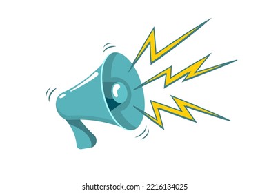 Loudspeaker with sound in form of lightning. Important events notification icon. Vector illustration of blue megaphone