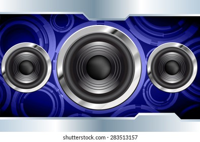 loudspeaker Sound waves oscillating glow blue light, Abstract technology background. Vector. infographics. wave. silver