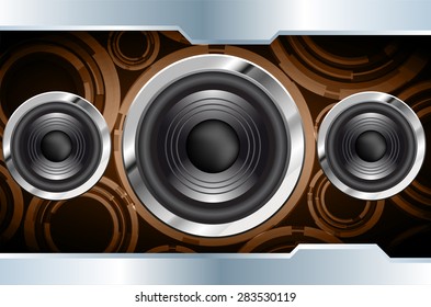 loudspeaker. Sound waves oscillating glow brown light, Abstract technology background. Vector. infographics. wave