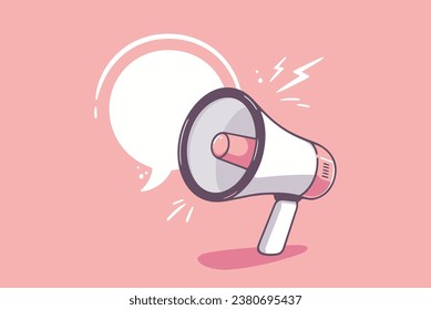 Loudspeaker, speaker, bullhorn alert. Megaphone with bubble. Copy space, business marketing, promotion and advertising. Digital marketing. Colored flat vector illustration.