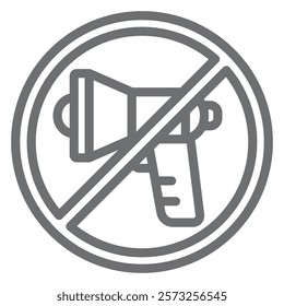 Loudspeaker speech ban line icon, prohibited elements concept. Vector graphics. Loud speaker, sound boosting forbidden sign on white background, outline style icon for mobile or web design