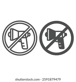 Loudspeaker speech ban line and solid icon, prohibited elements concept. Vector graphics. Loud speaker, sound boosting forbidden sign on white background, outline style icon for mobile or web design