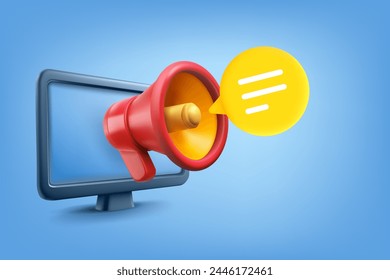 loudspeaker with speech bubble. Announcement concept. 3d vector illustration
