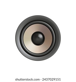 Loudspeaker subwoofer audio acoustic sound music broadcasting 3d icon realistic vector illustration. Musical audio equipment entertainment technology stereo speaker volume system bass disco party