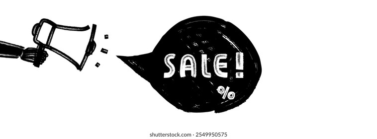 Alto-falante com bolha de texto. Notificação de uma grande venda.