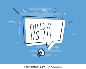 Loudspeaker with text 'follow us' on Quick Tips badge. Business concept for new ideas creativity and innovative solution. File has clipping path.