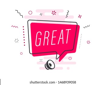 Loudspeaker with text 'great' on Quick Tips badge. Business concept for new ideas creativity and innovative solution. File has clipping path.