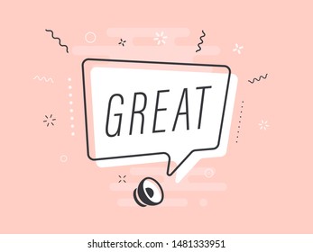 Loudspeaker with text 'great' on Quick Tips badge. Business concept for new ideas creativity and innovative solution. File has clipping path.
