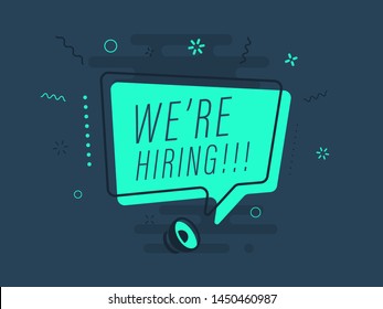 Loudspeaker with text 'we're hiring' on Quick Tips badge. Business concept for new ideas creativity and innovative solution. File has clipping path.
