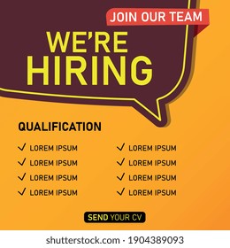 Loudspeaker with text 'we're hiring' on Quick Tips badge. Business concept for new ideas creativity and innovative solution. File has clipping path.