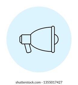 loudspeaker thin line icon. vector audio, music, voice, sound symbol in blue circle on white background. eps 10