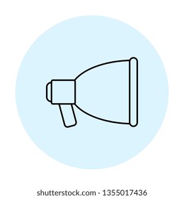 loudspeaker thin line icon. vector audio, music, voice, sound symbol in blue circle on white background. eps 10