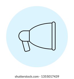 loudspeaker thin line icon. vector audio, music, voice, sound symbol in blue circle on white background. eps 10