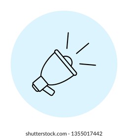 loudspeaker thin line icon. vector audio, music, voice, sound symbol in blue circle on white background. eps 10