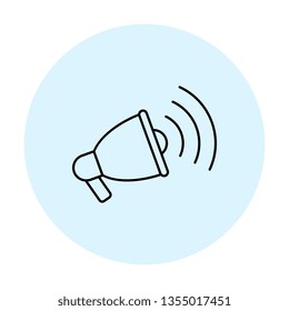 loudspeaker thin line icon. vector audio, music, voice, sound symbol in blue circle on white background. eps 10