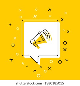 loudspeaker thin line icon. vector audio, music, voice, sound symbol on yellow background. eps 10