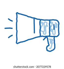 Vector de icono de esbozo de la herramienta altavoz. Imagen de la línea de doodle azul dibujada a mano de señalización isométrica de la herramienta de altavoz. ilustración de símbolo aislado