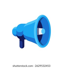 Icono de Vector del altavoz. Megáfono azul aislado sobre fondo transparente.