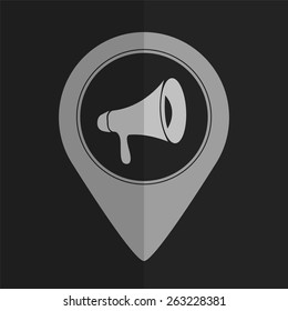 Loudspeaker vector icon - map pointer. Flat design