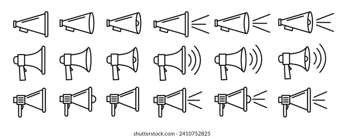 Juego de iconos vectoriales de altavoz. Anunciar el símbolo vector megáfono. Signo de toro. Símbolo megafónico del anuncio público.