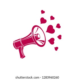 Loudspeaker vector illustration isolated on white and composed with love hearts, LGBT concept. Make love theme.