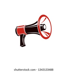 Loudspeaker vector illustration isolated on white. Brainwashing theme, hoax and fiction 