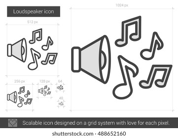 Loudspeaker vector line icon isolated on white background. Loudspeaker line icon for infographic, website or app. Scalable icon designed on a grid system.