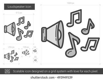 Loudspeaker vector line icon isolated on white background. Loudspeaker line icon for infographic, website or app. Scalable icon designed on a grid system.