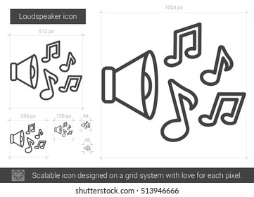 Loudspeaker vector line icon isolated on white background. Loudspeaker line icon for infographic, website or app. Scalable icon designed on a grid system.
