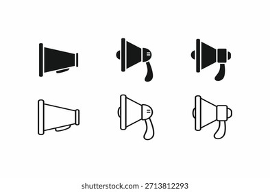 Loudspeaker vector symbols for app, web, and presentation design. Set includes various styles for news, promotions, and public attention