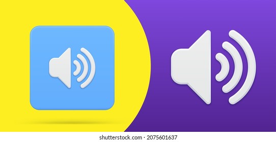 Loudspeaker volume sound user interface indicator simple 3d icon button set vector illustration. Speaker system music sounding loud megaphone with waves. Announcement audio application equipment