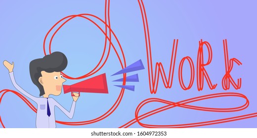 The loudspeaker work. Vector flat illustration