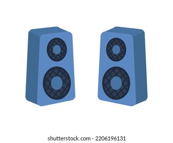 Loudspeakers apparatus that converts electrical impulses into sound. System for listening to music and songs. Stereo equipment. Vector in flat cartoon style