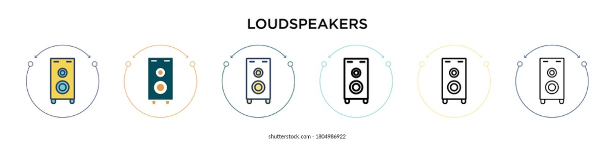 Loudspeakers icon in filled, thin line, outline and stroke style. Vector illustration of two colored and black loudspeakers vector icons designs can be used for mobile, ui, web